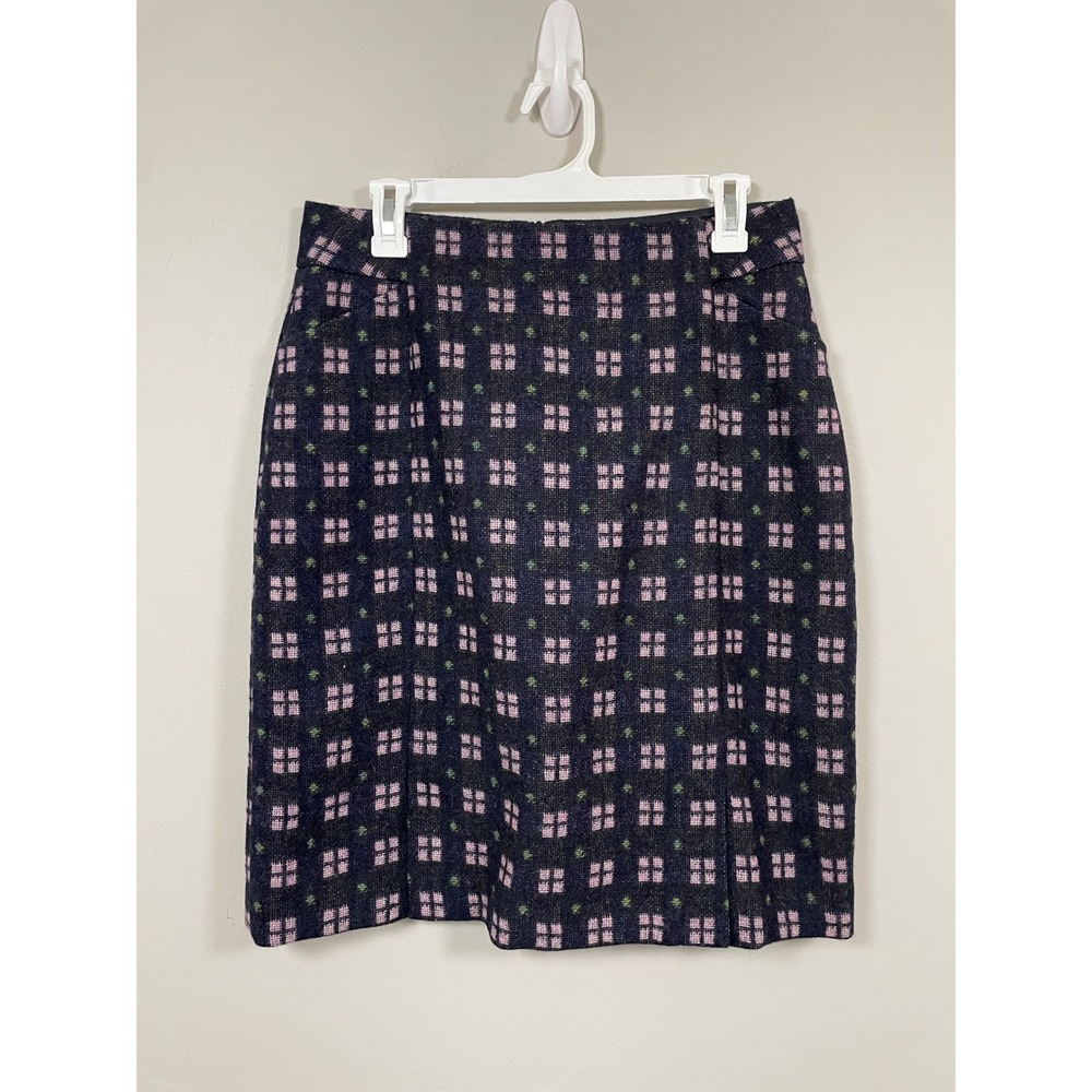 Boden British Tweed by Moon Wool Checked Skirt Size 8‎ Long Tall Preppy Career
